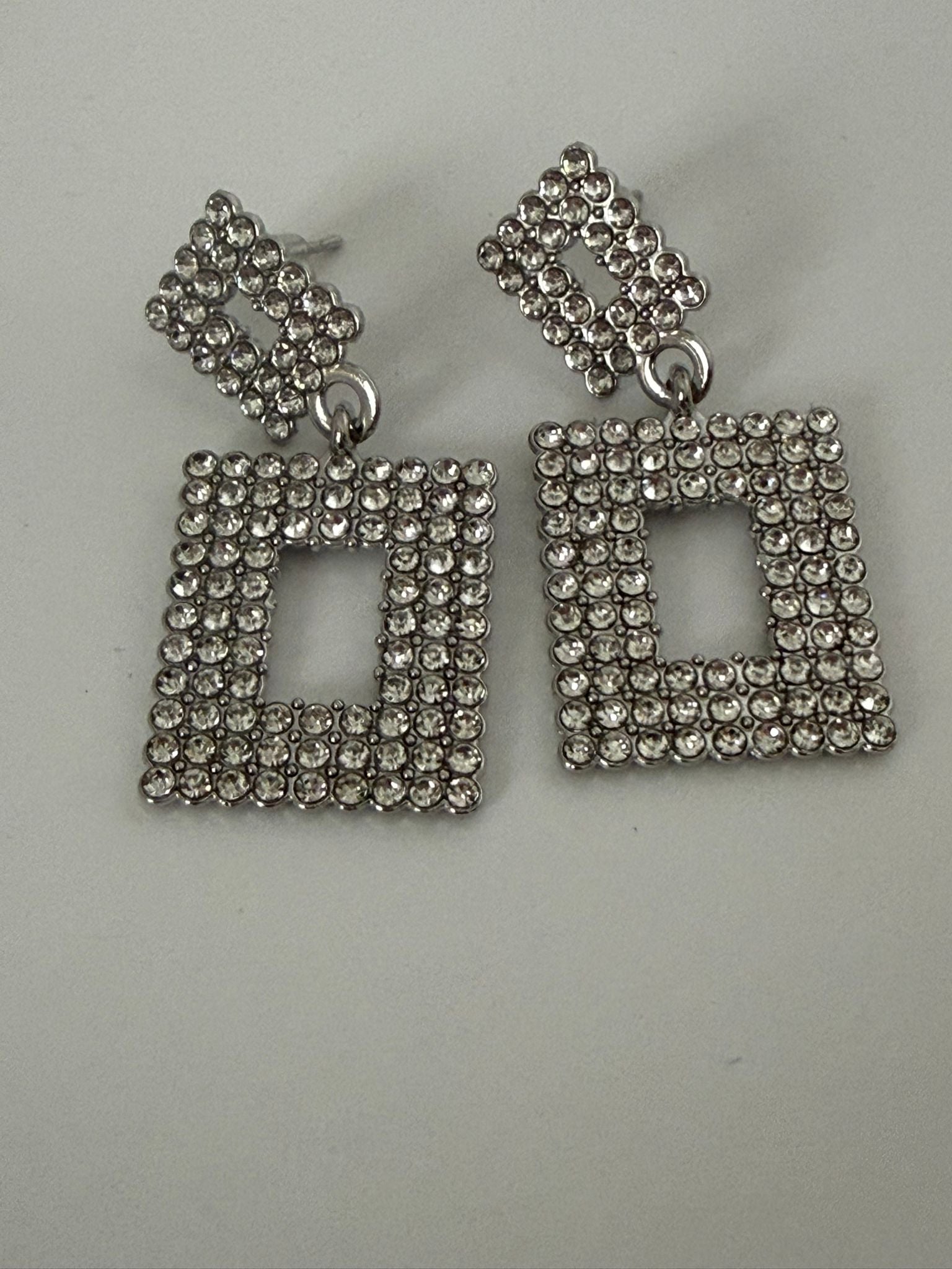 Crystal Square Drop Earrings – Bold Geometric Glam