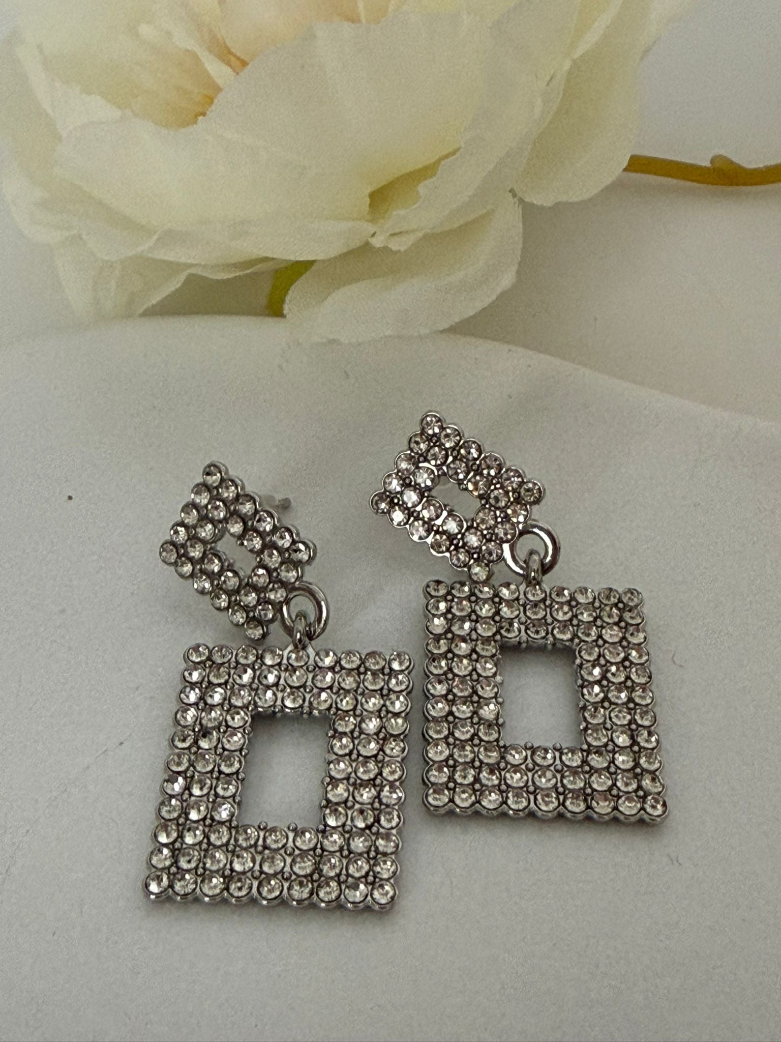 Crystal Square Drop Earrings – Bold Geometric Glam