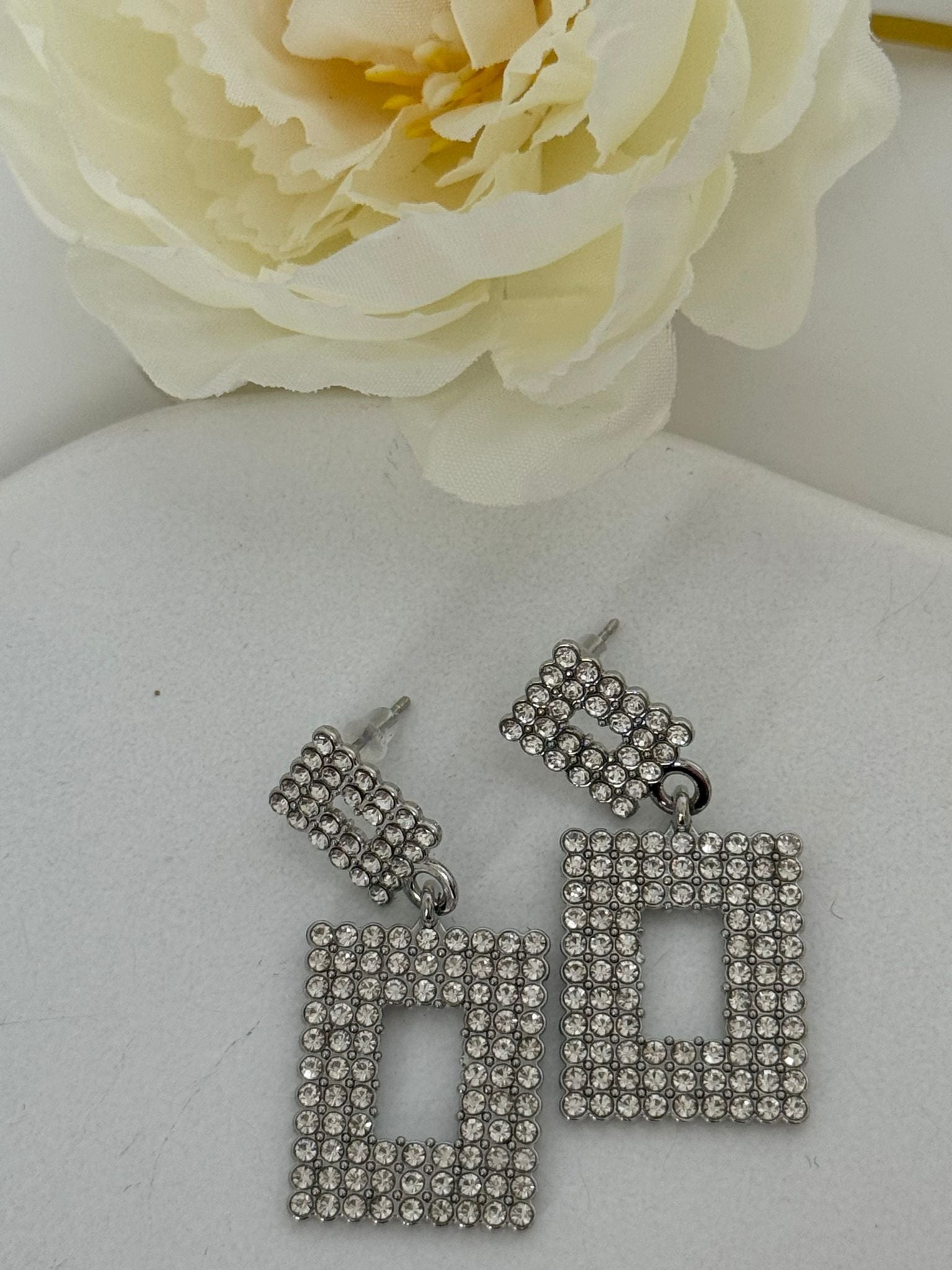 Crystal Square Drop Earrings – Bold Geometric Glam