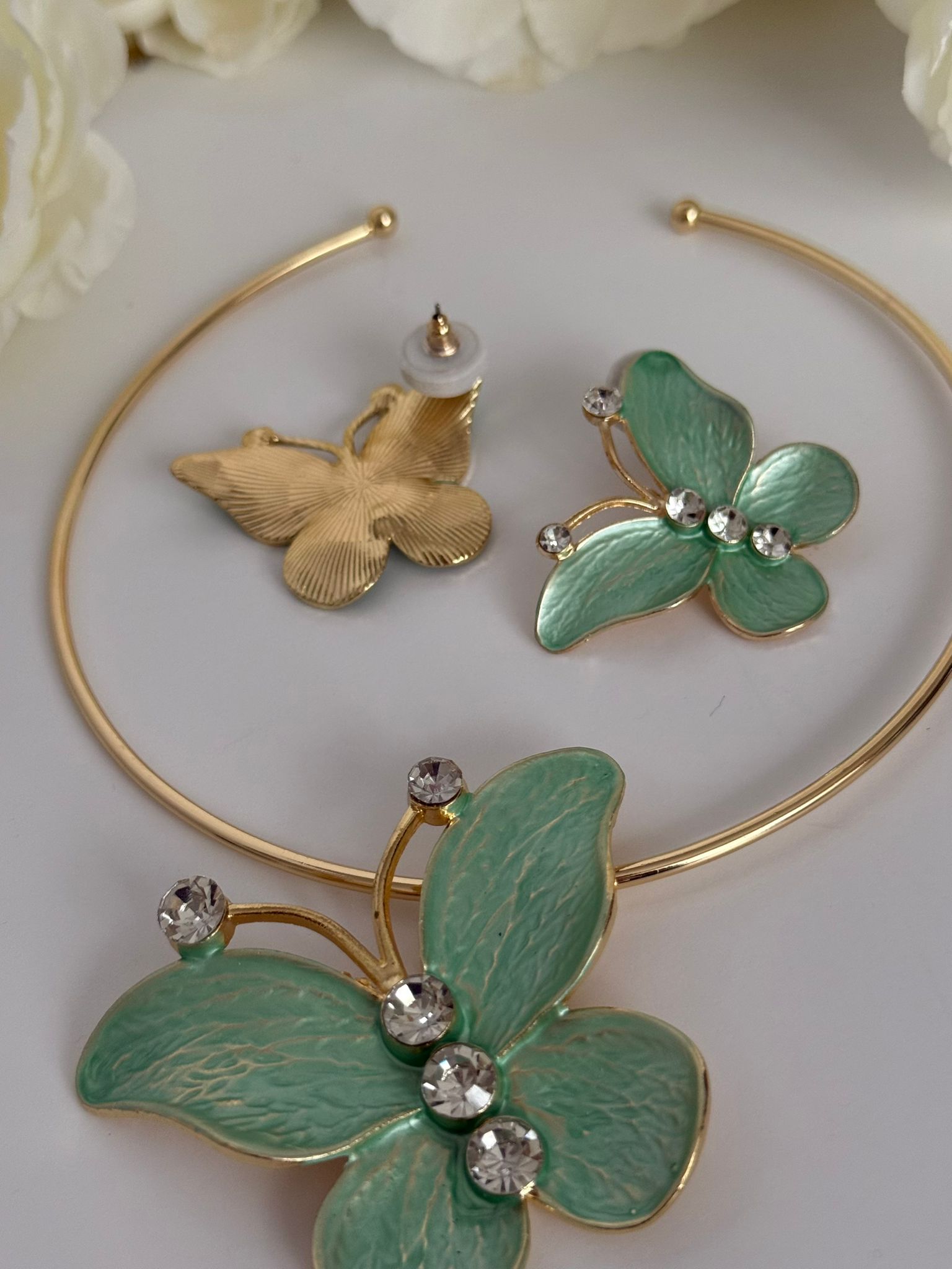 Green Floral Jewelry Set – Elegant & Feminine Statement