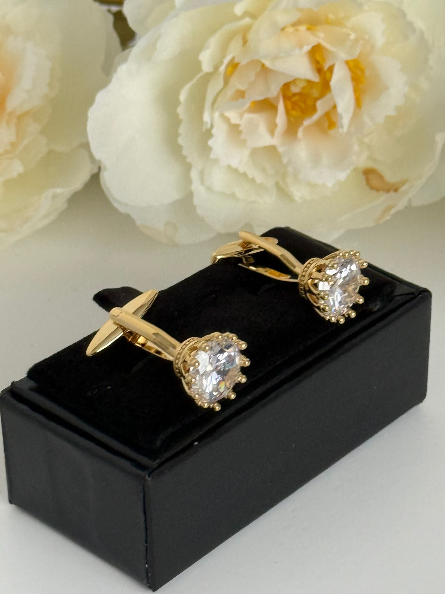 Crystal Cufflinks – Elegant Gold-Tone Formal Statement