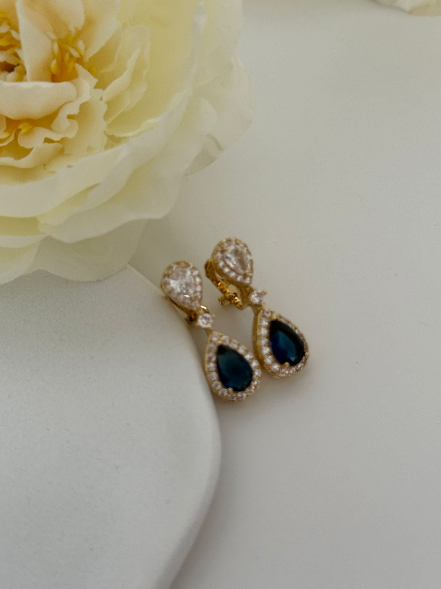Luxury Sapphire Blue Teardrop Clip-On Earrings