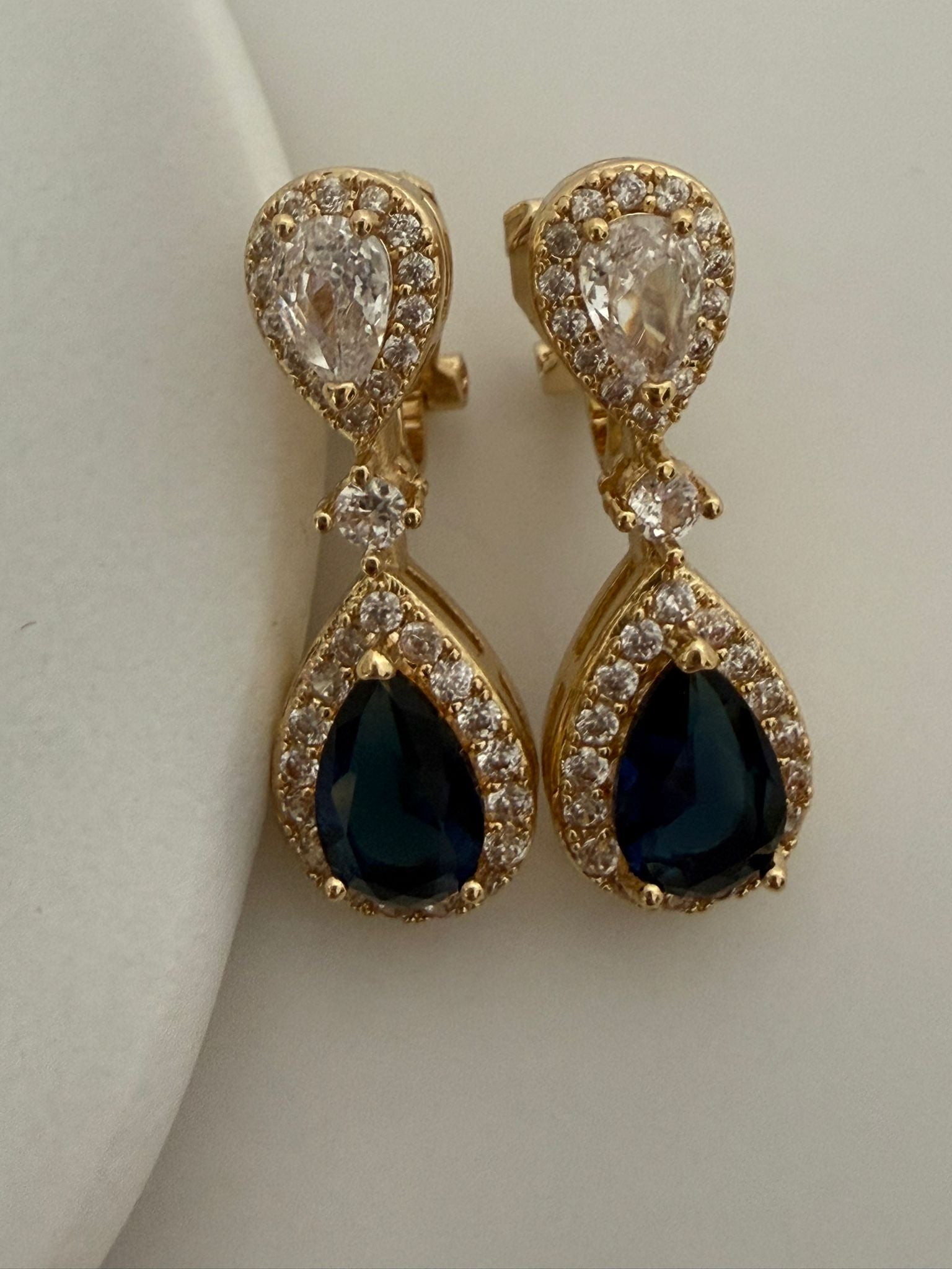 Luxury Sapphire Blue Teardrop Clip-On Earrings