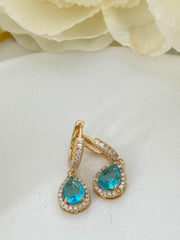 18K Gold Plated Teardrop Blue Crystal Drop Earrings