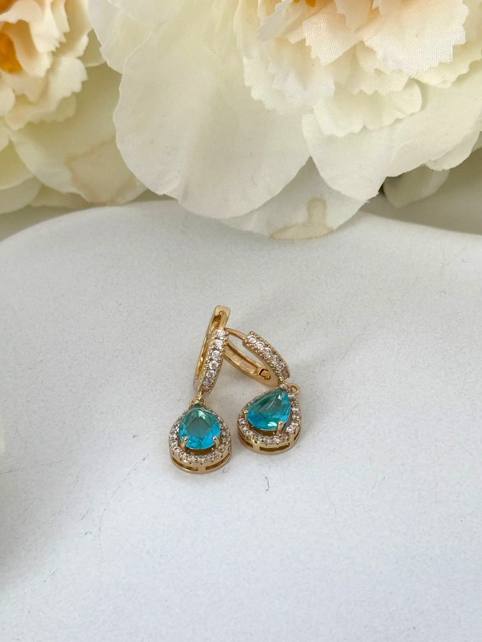 18K Gold Plated Teardrop Blue Crystal Drop Earrings