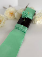 Men’s Mint Green Tie Set with Pocket Square & Lapel Flower