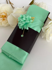 Men’s Mint Green Tie Set with Pocket Square & Lapel Flower