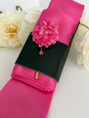 Men’s Hot Pink Satin Tie Set with Pocket Square & Lapel Flower