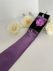 Men’s Lavender Satin Tie Set with Lapel Flower & Tie Pin
