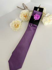 Men’s Lavender Satin Tie Set with Lapel Flower & Tie Pin