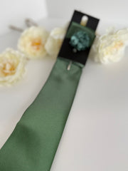 Men’s Sage Green Satin Tie Set with Lapel Flower & Tie Pin