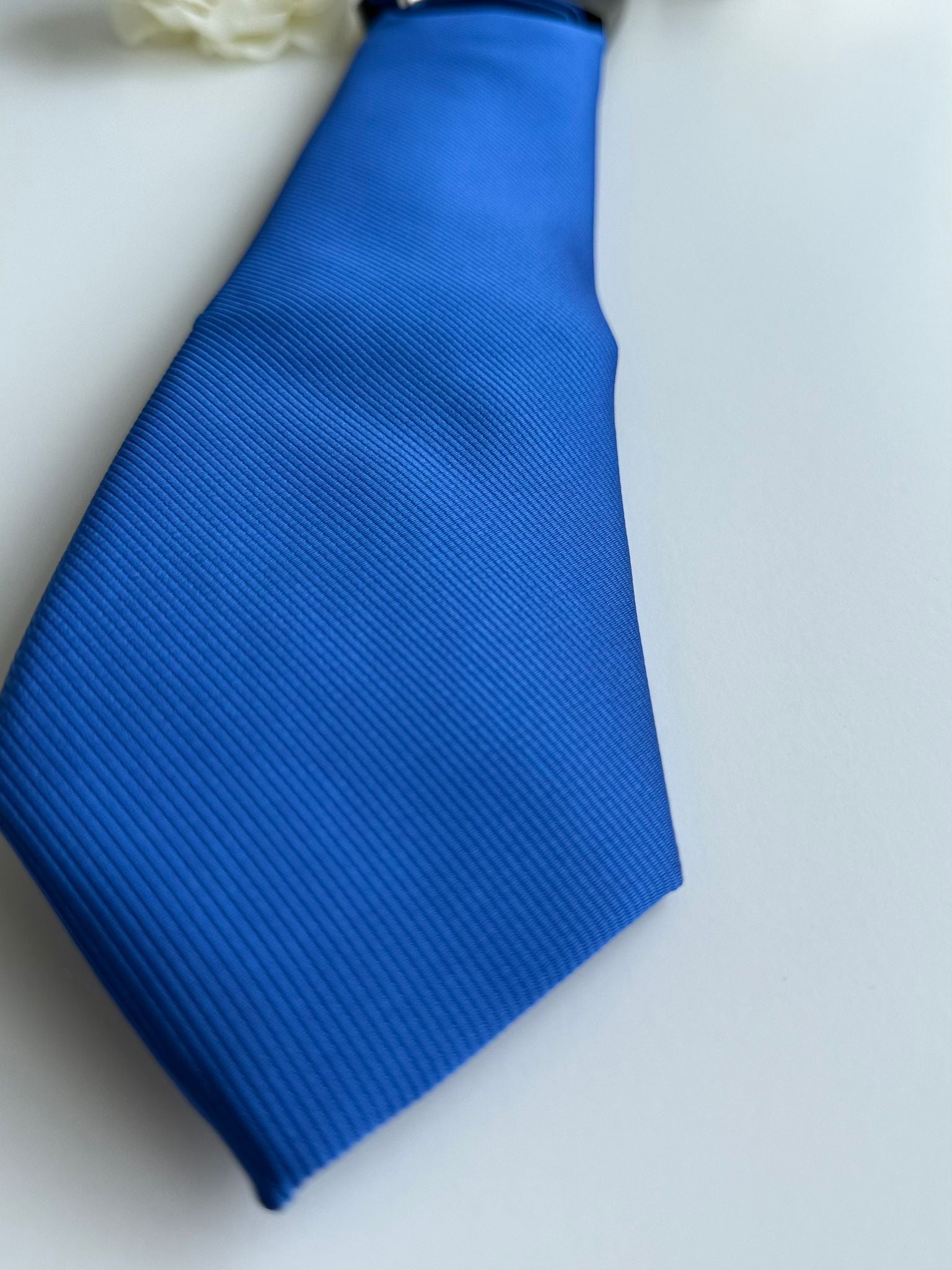 Men’s Royal Blue Satin Tie Set with Lapel Flower & Tie Pin