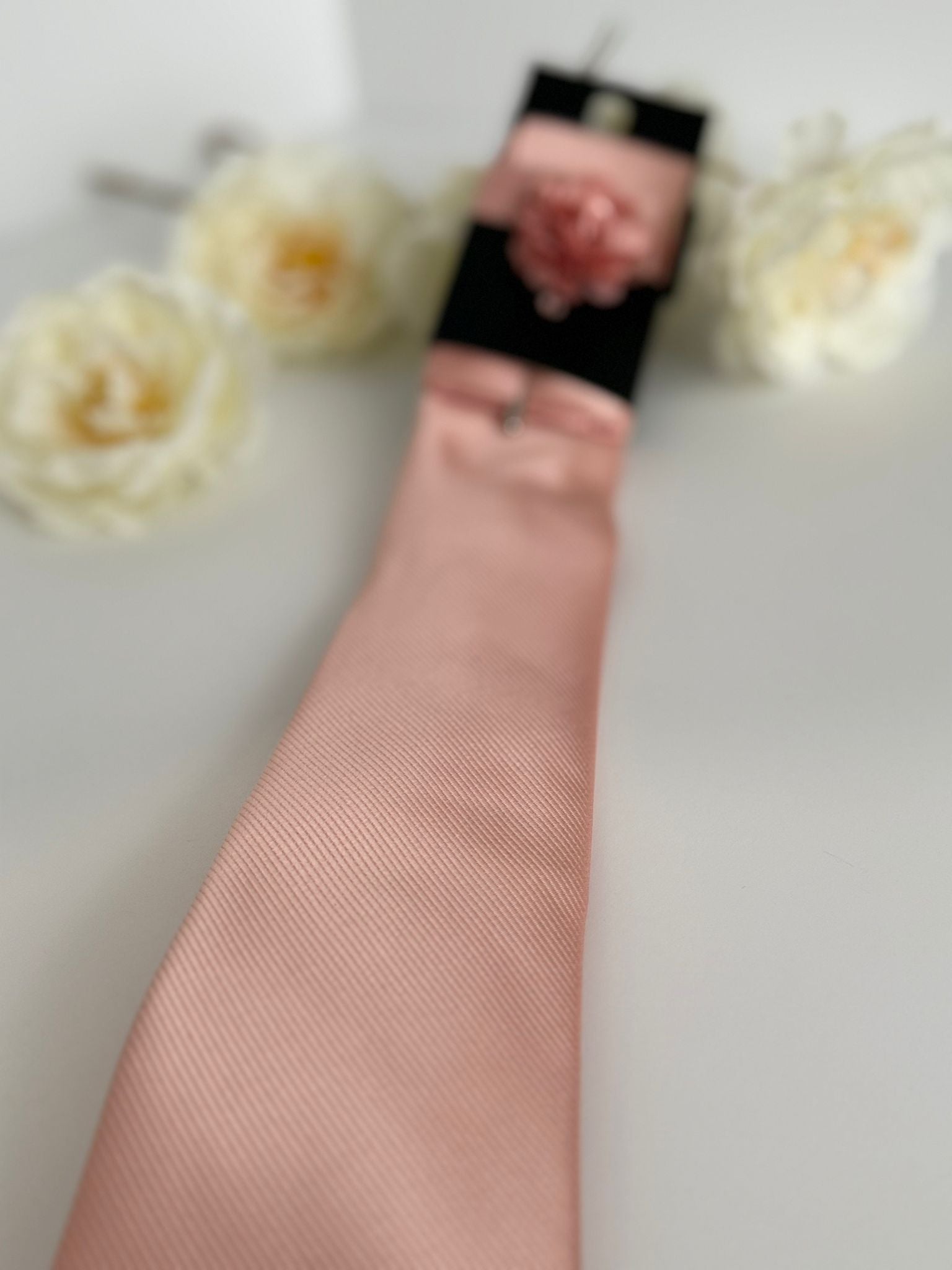 Men’s Champagne Blush Satin Tie Set with Lapel Flower & Tie Pin