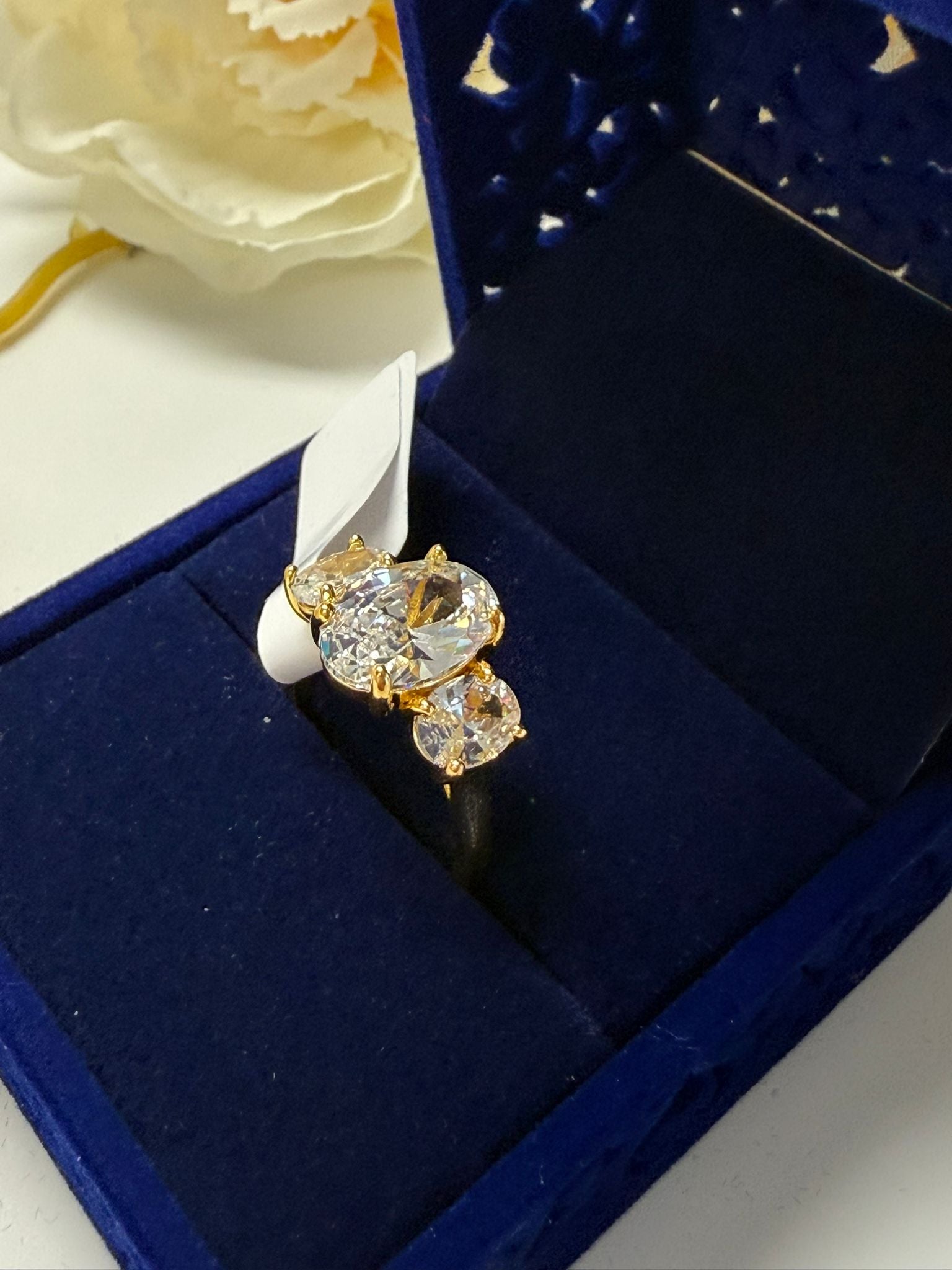 18K Gold Plated Three-Stone Crystal Ring