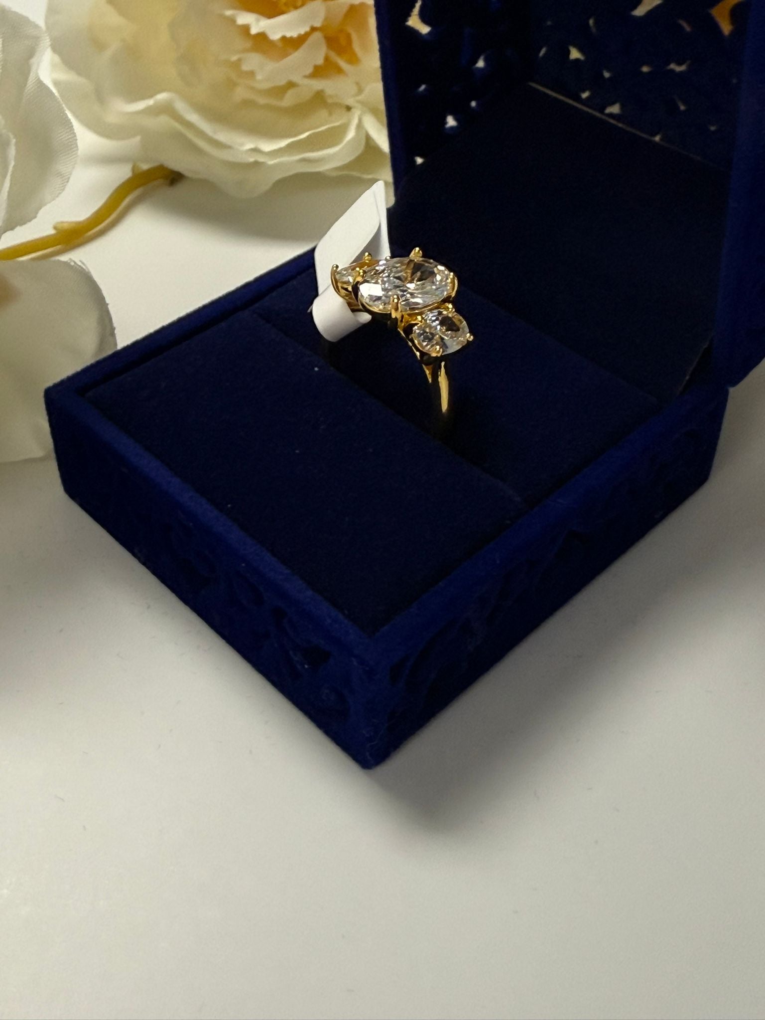 18K Gold Plated Three-Stone Crystal Ring