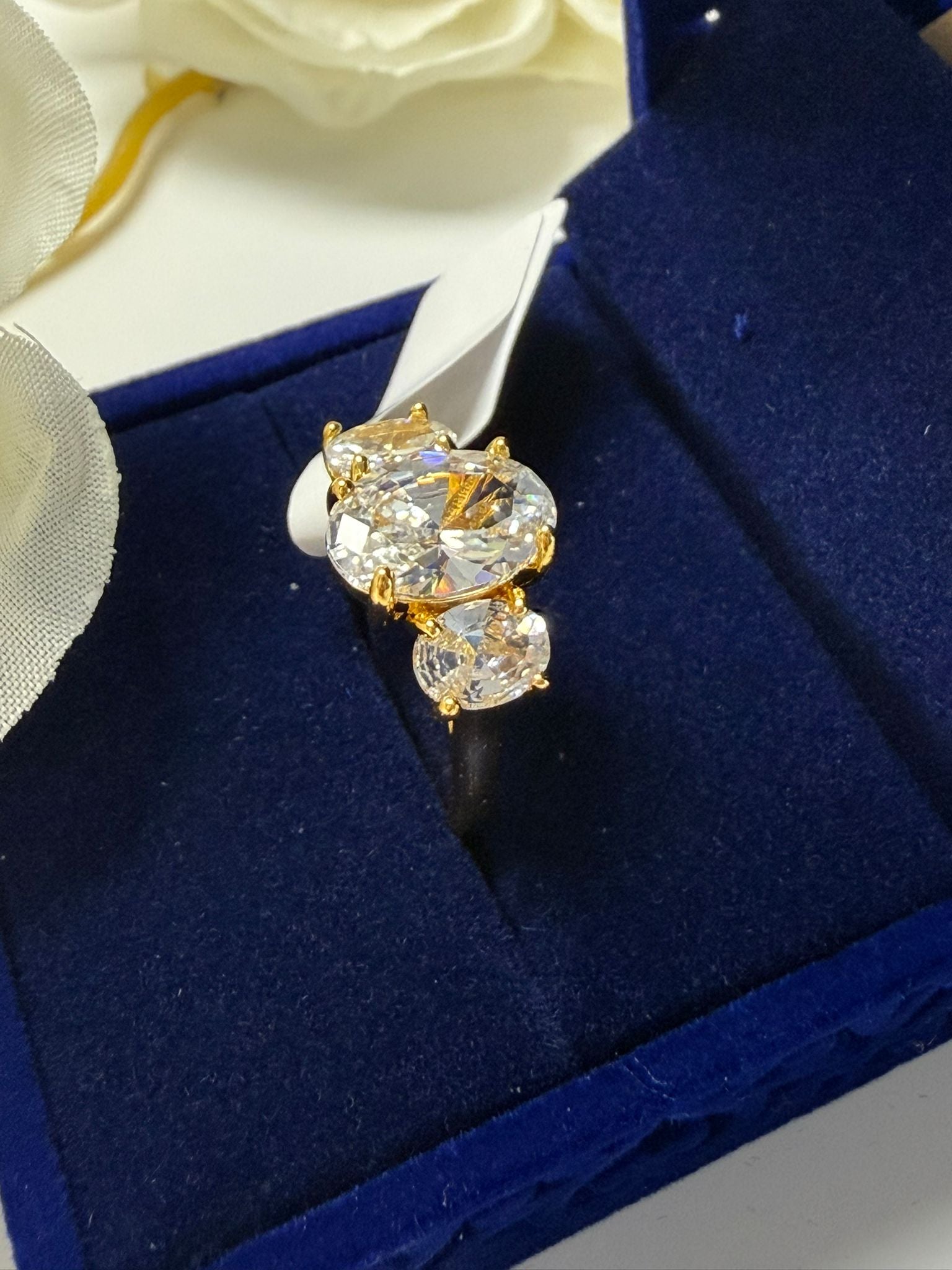 18K Gold Plated Three-Stone Crystal Ring