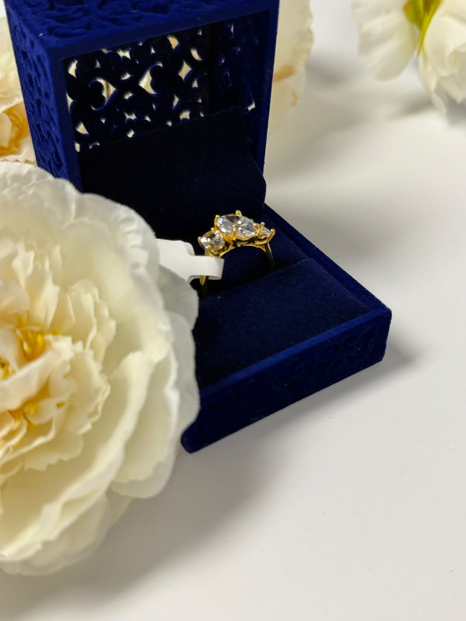 18K Gold Plated Three-Stone Crystal Ring