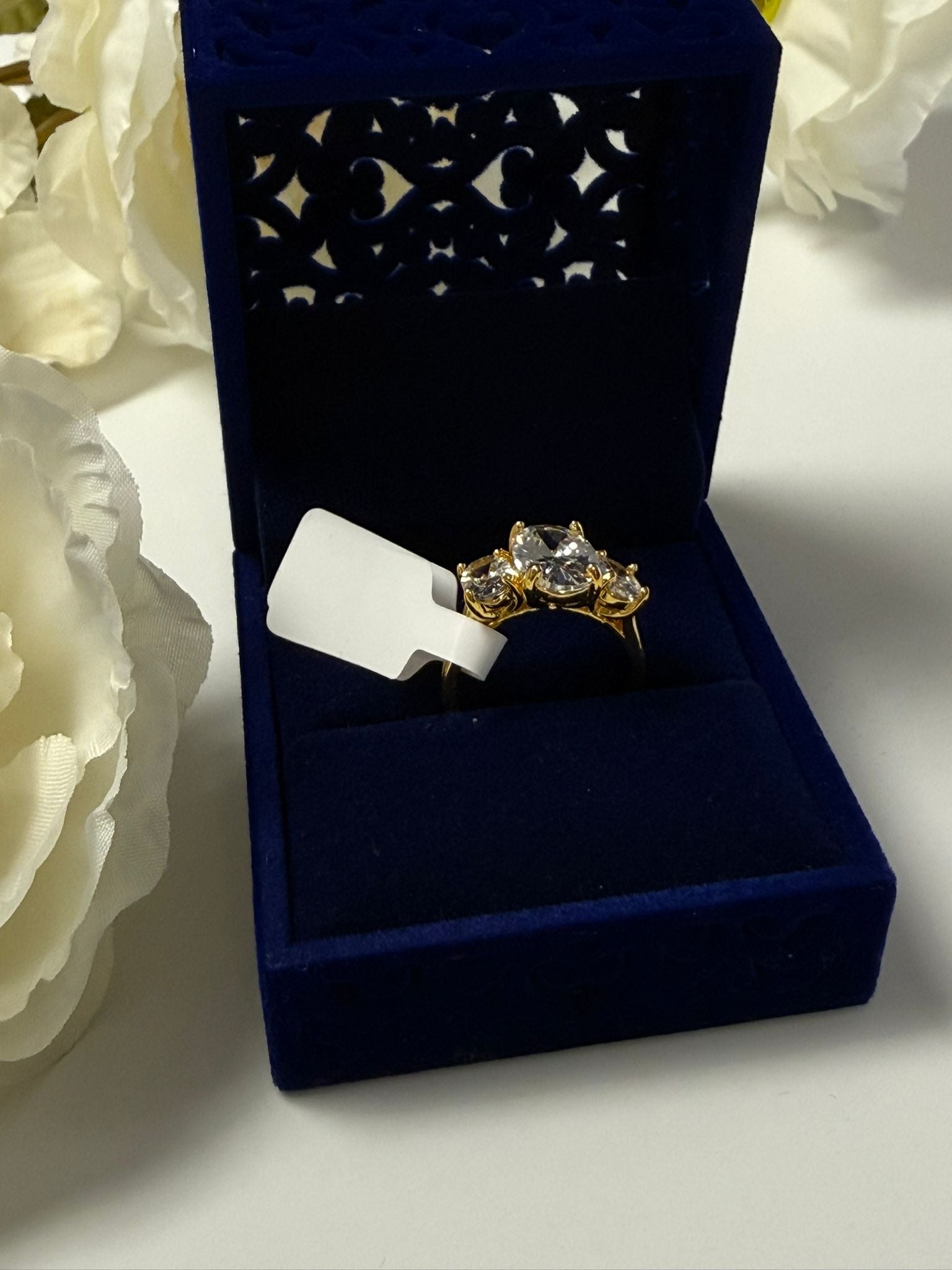 18K Gold Plated Three-Stone Crystal Ring