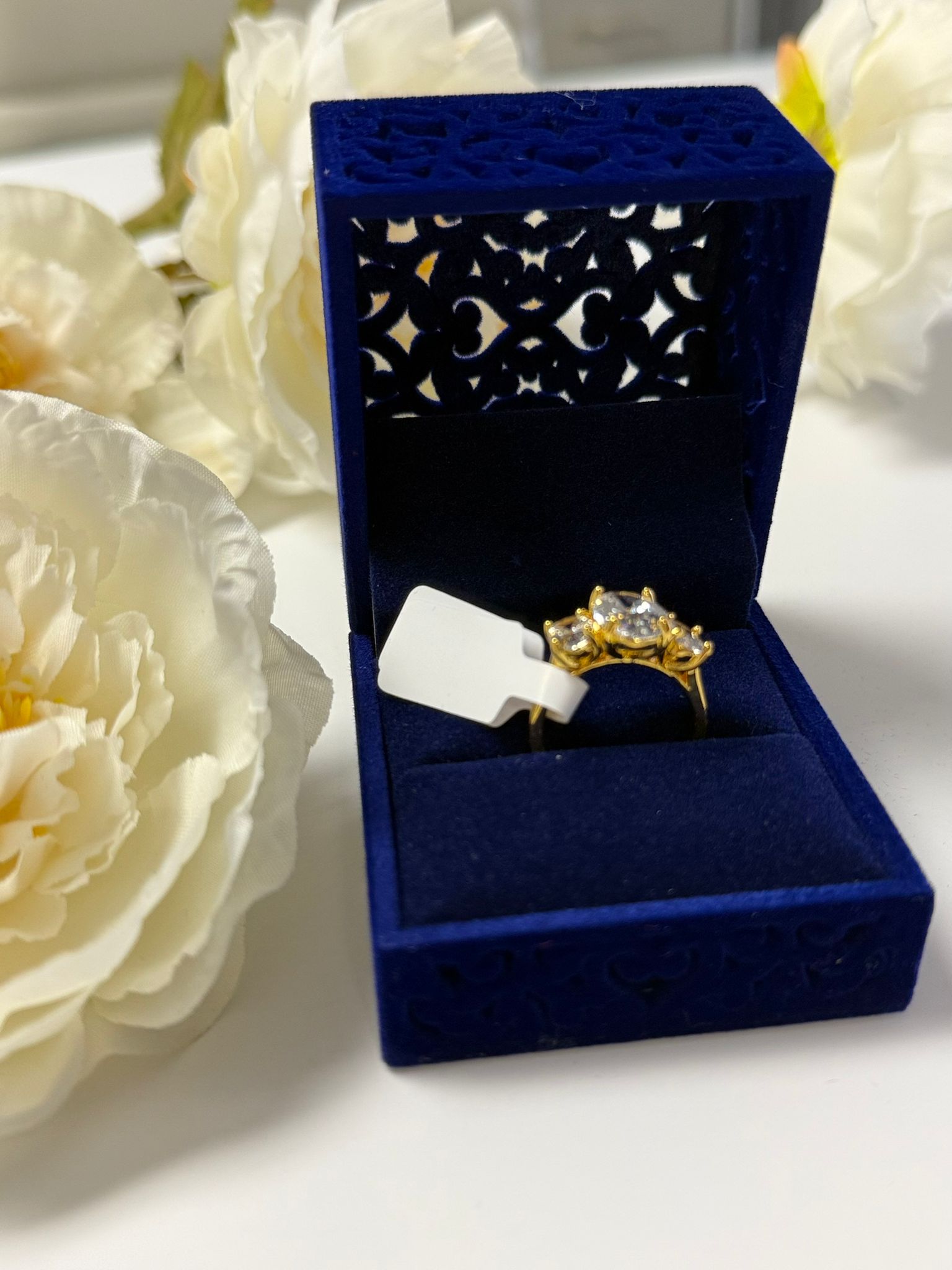 18K Gold Plated Three-Stone Crystal Ring