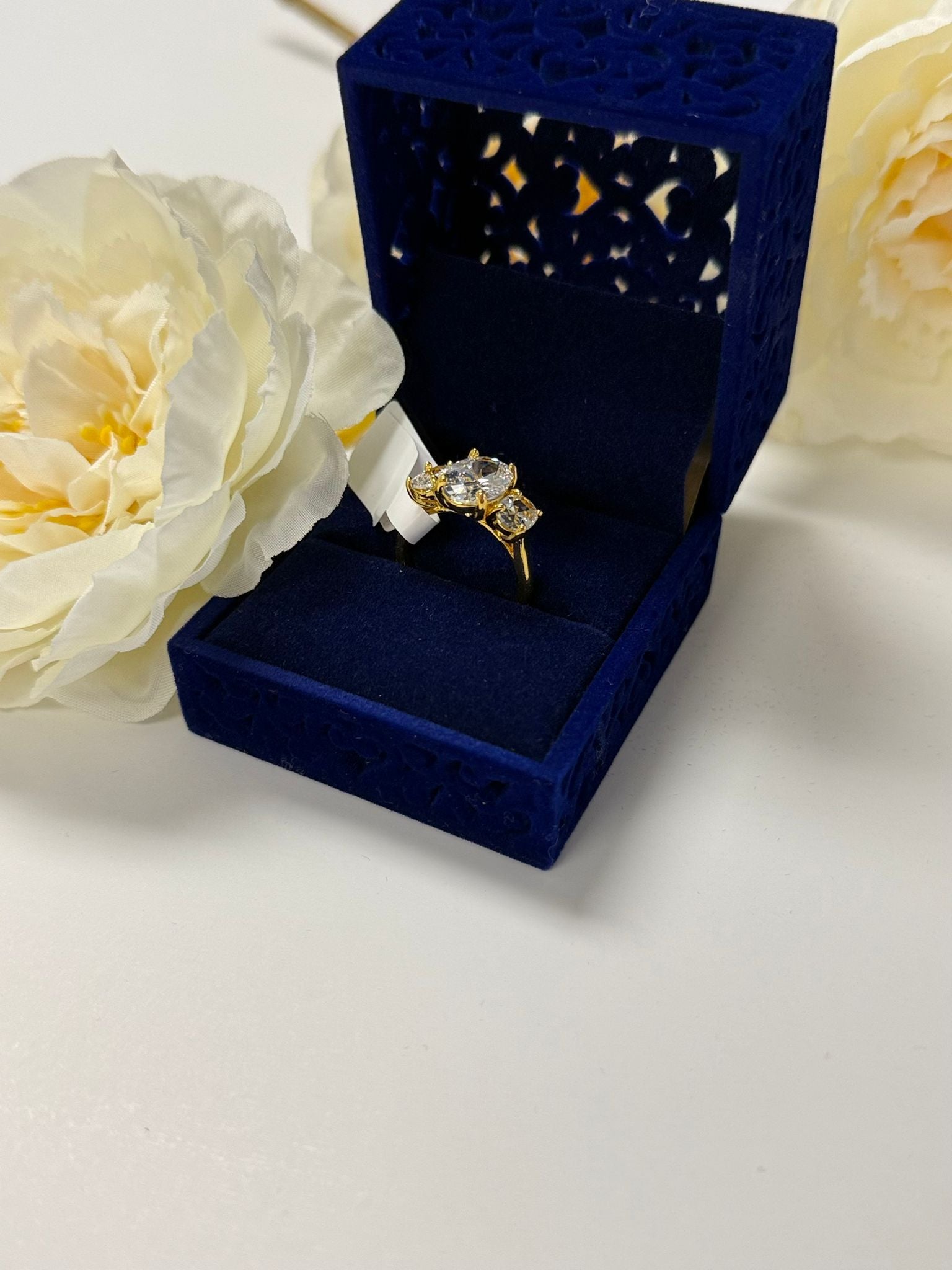 18K Gold Plated Three-Stone Crystal Ring