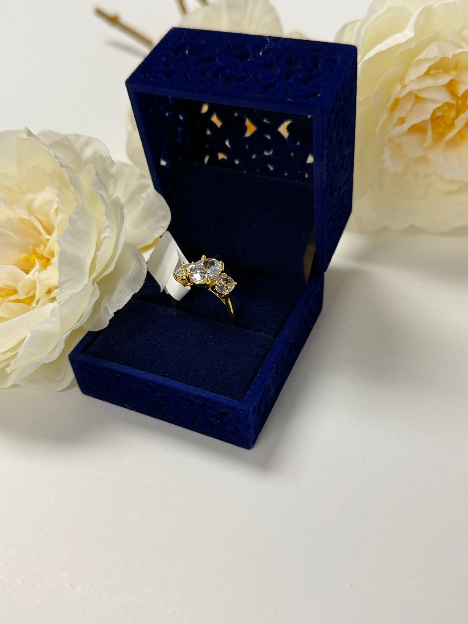 18K Gold Plated Three-Stone Crystal Ring