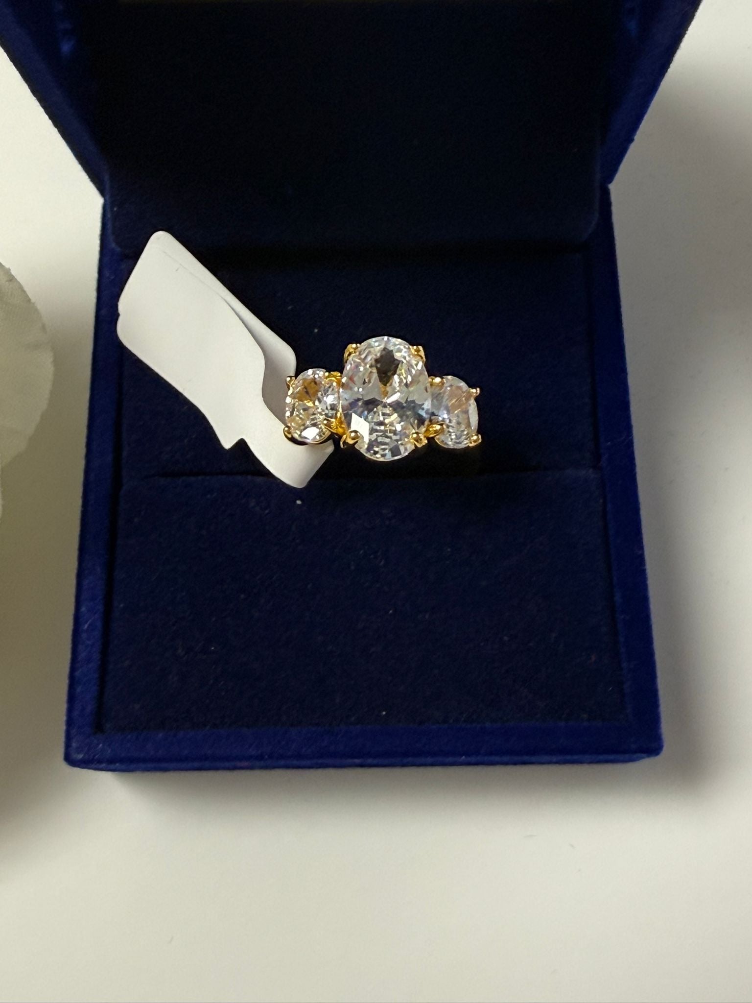 18K Gold Plated Three-Stone Crystal Ring