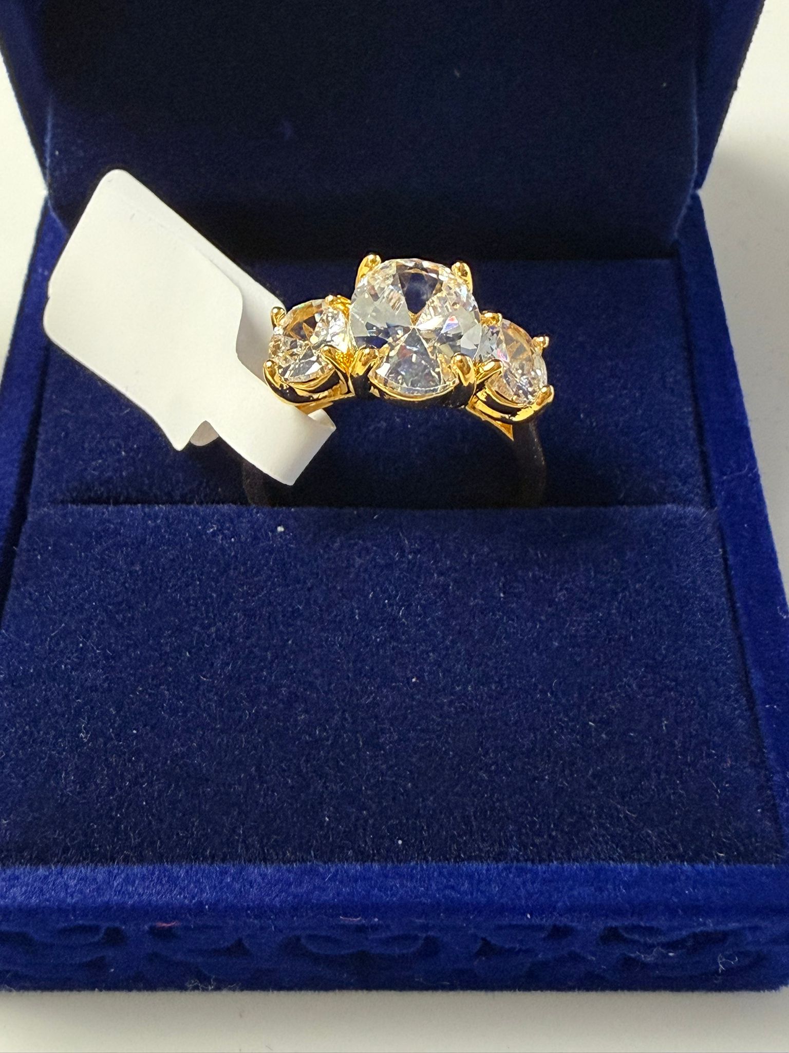 18K Gold Plated Three-Stone Crystal Ring