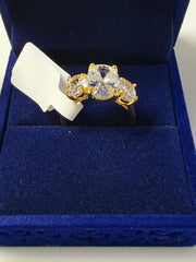 18K Gold Plated Three-Stone Crystal Ring