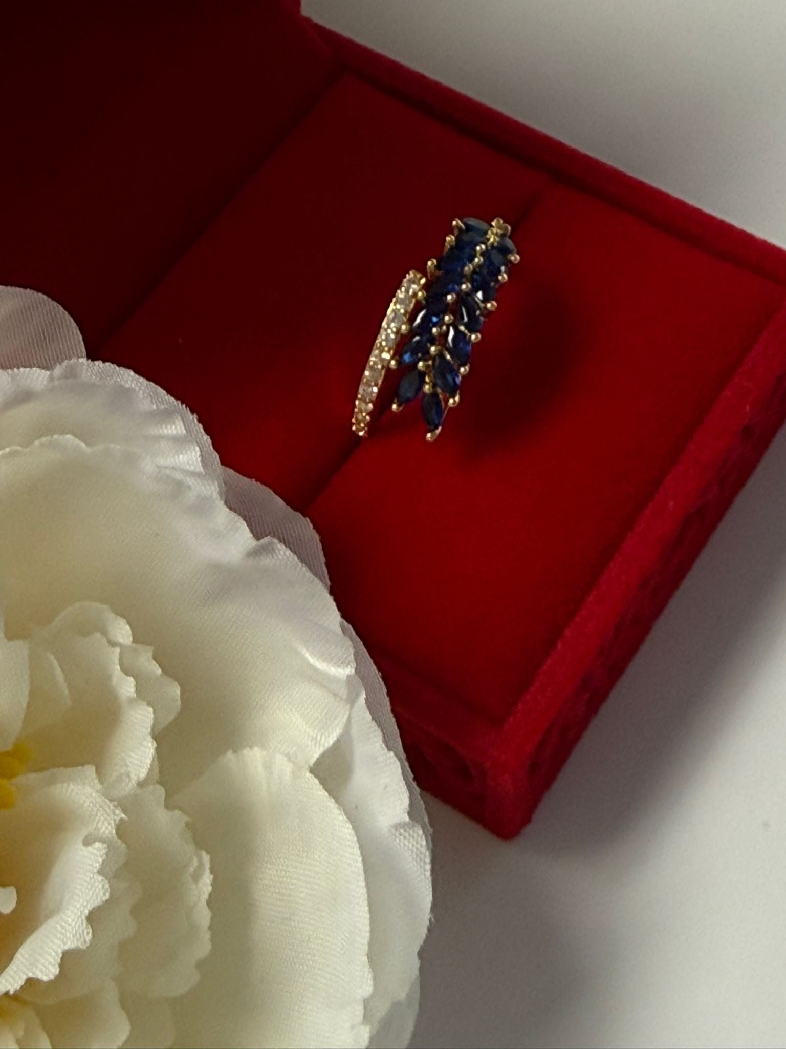 18K Gold Plated Blue Crystal Leaf Ring for Women
