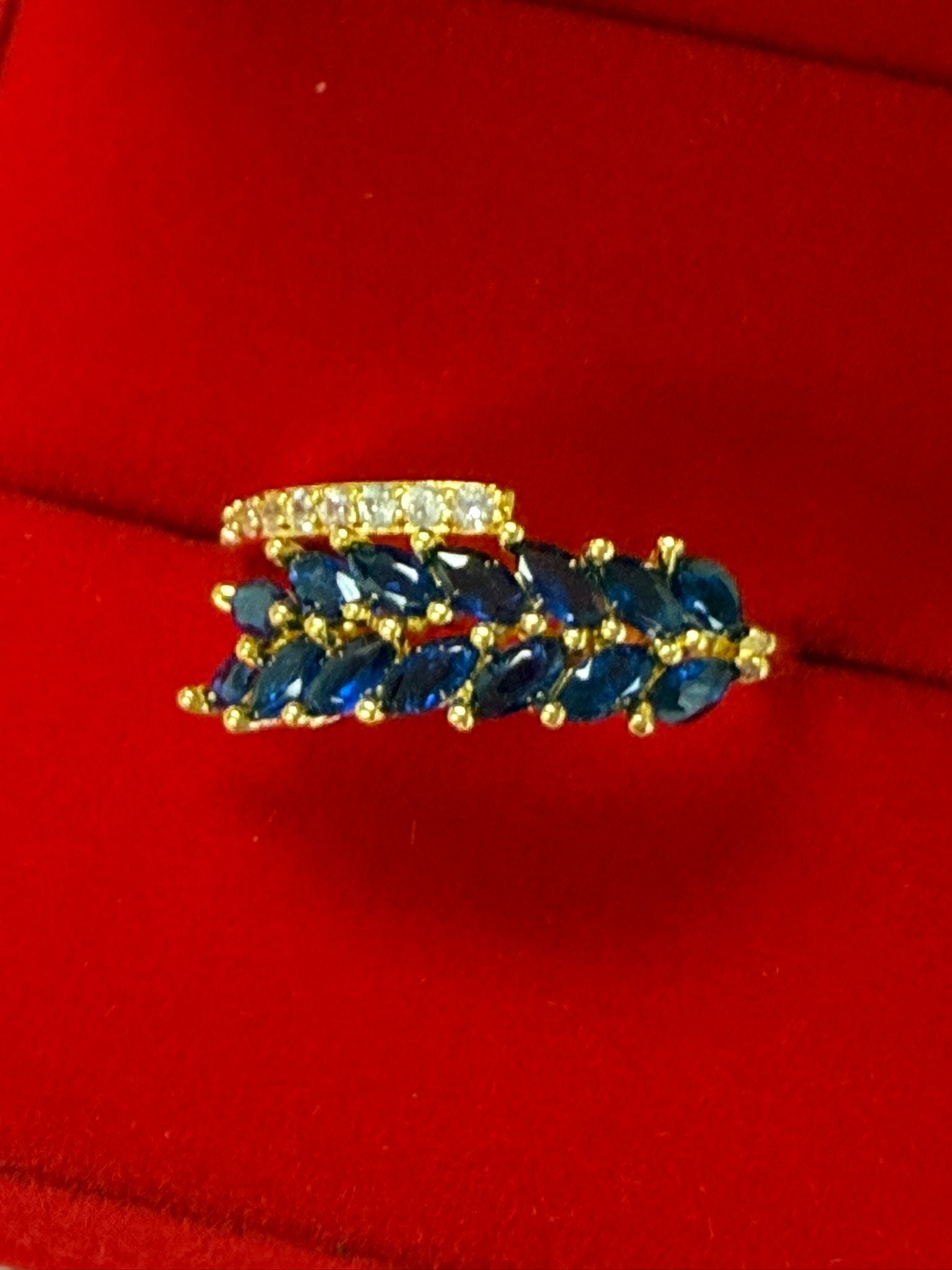 18K Gold Plated Blue Crystal Leaf Ring for Women