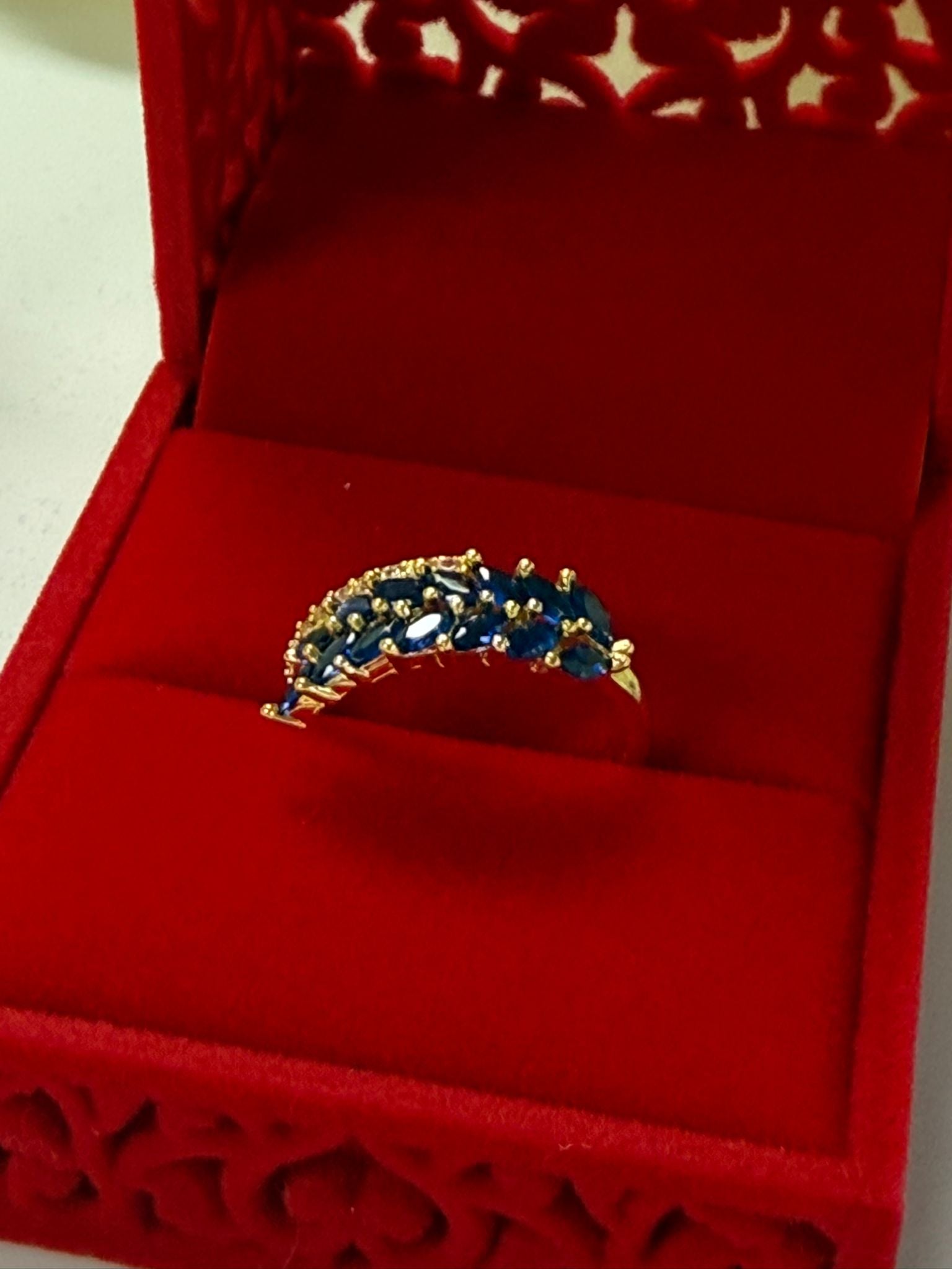 18K Gold Plated Blue Crystal Leaf Ring for Women