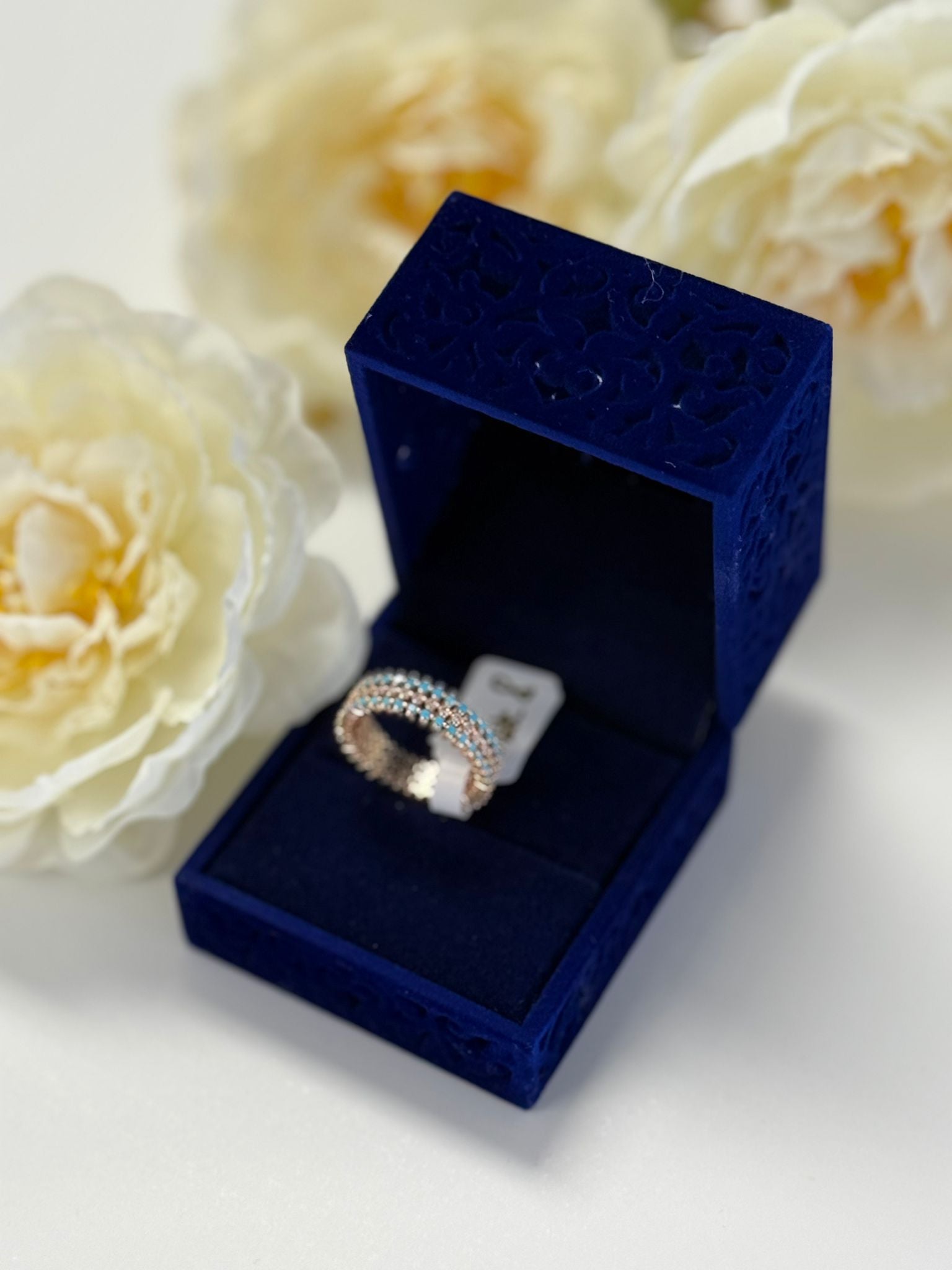 Gold Tone Crystal & Turquoise Fashion Ring