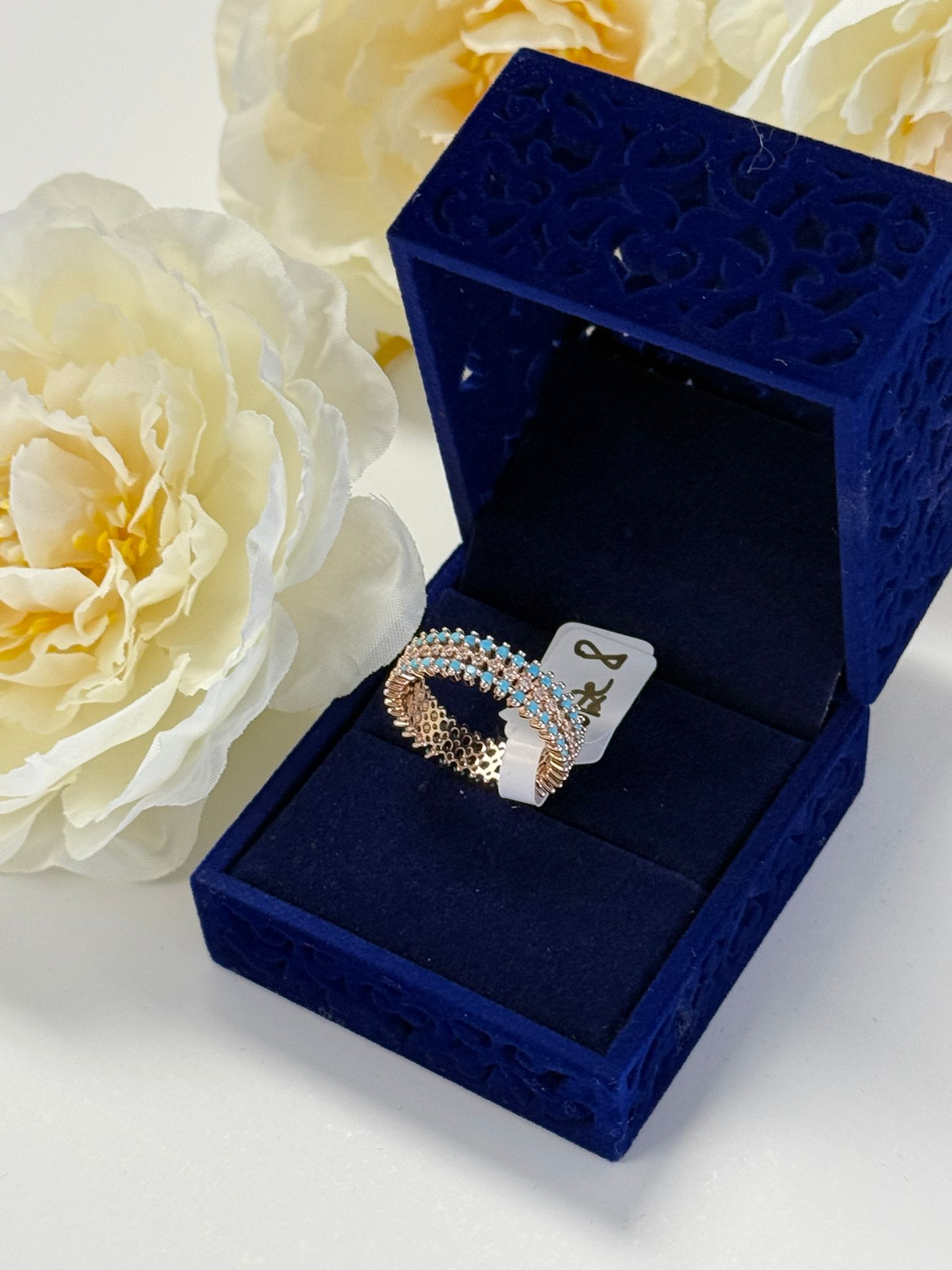 Gold Tone Crystal & Turquoise Fashion Ring