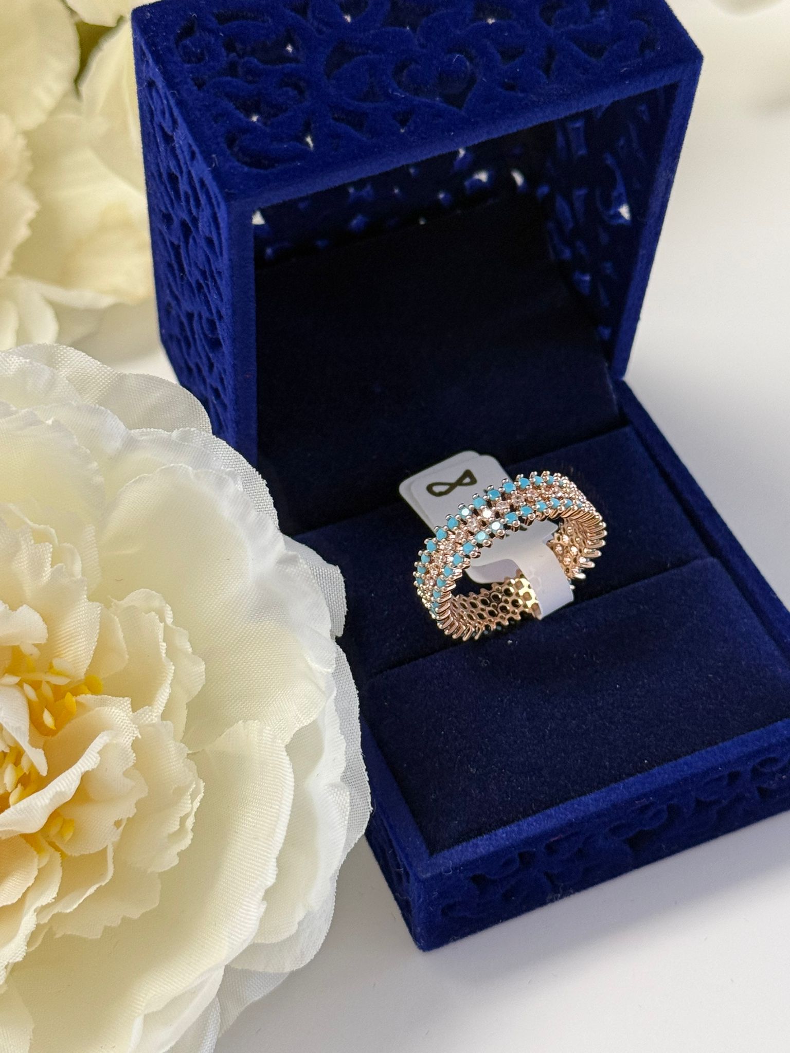 Gold Tone Crystal & Turquoise Fashion Ring