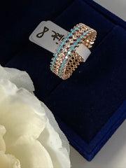 Gold Tone Crystal & Turquoise Fashion Ring