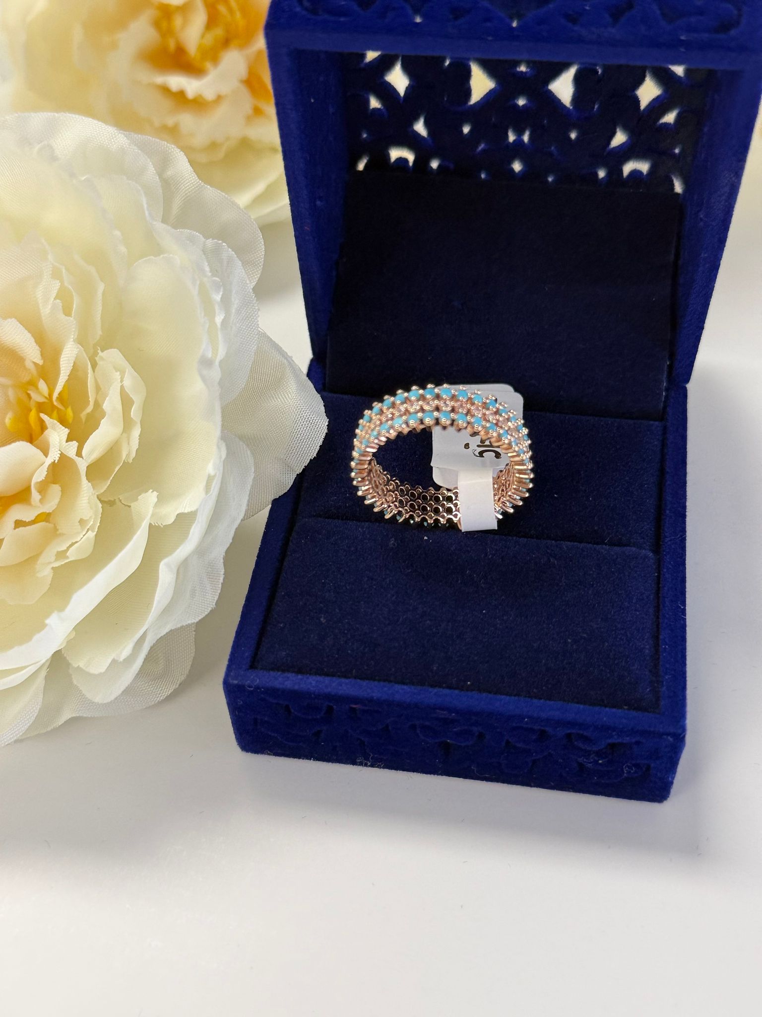 Gold Tone Crystal & Turquoise Fashion Ring