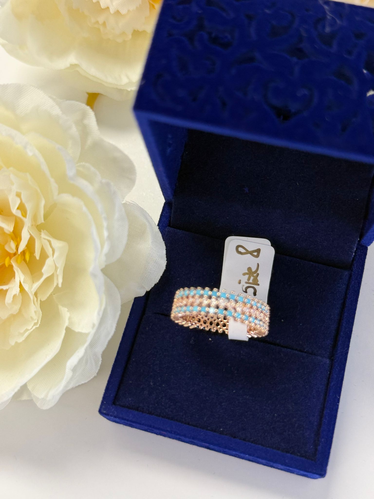 Gold Tone Crystal & Turquoise Fashion Ring