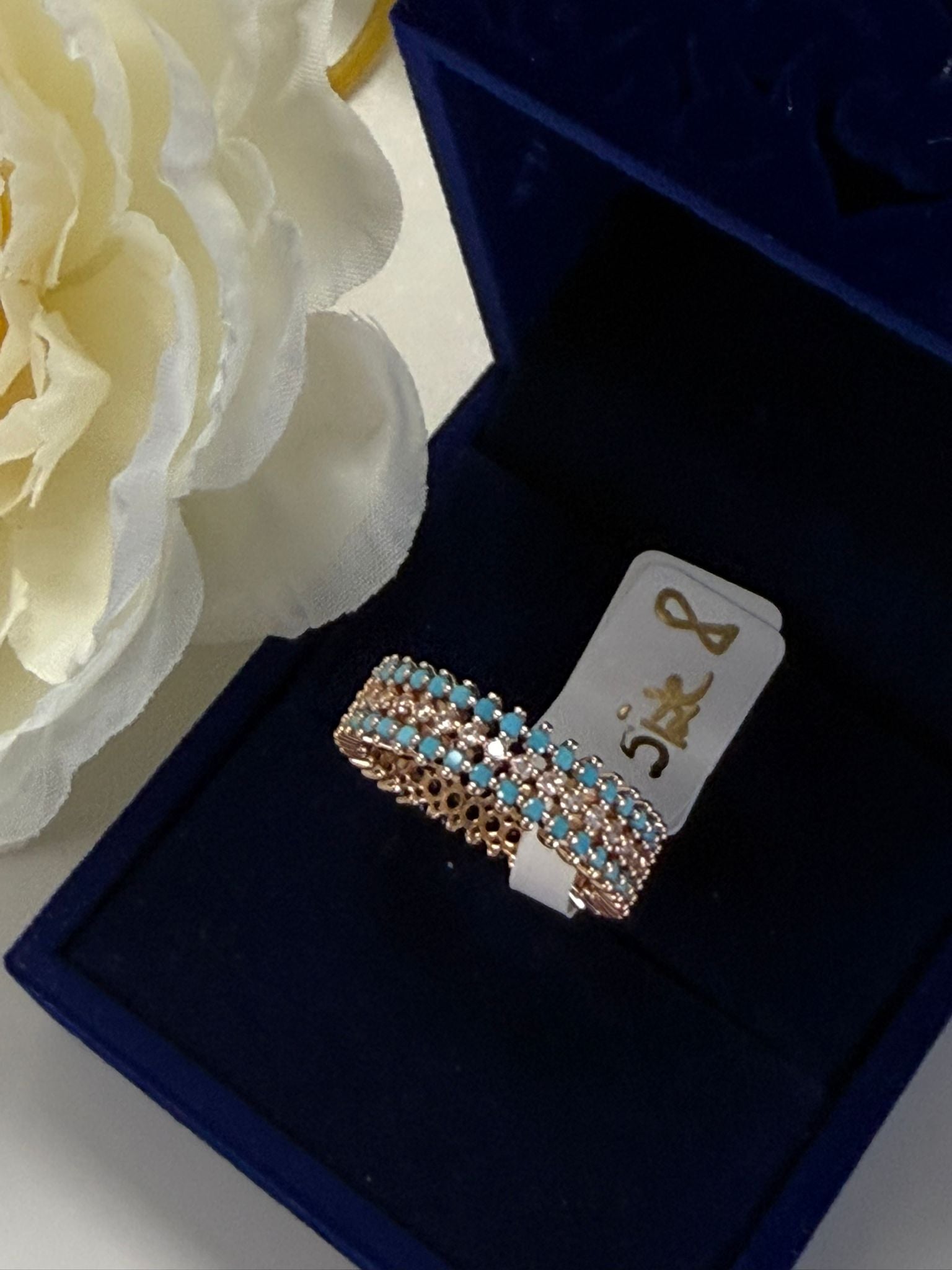 Gold Tone Crystal & Turquoise Fashion Ring