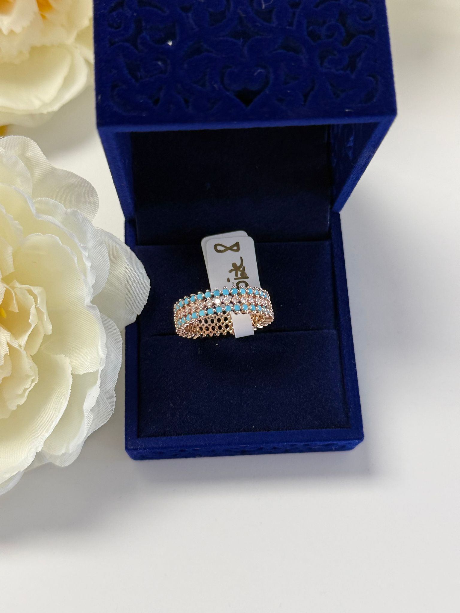 Gold Tone Crystal & Turquoise Fashion Ring