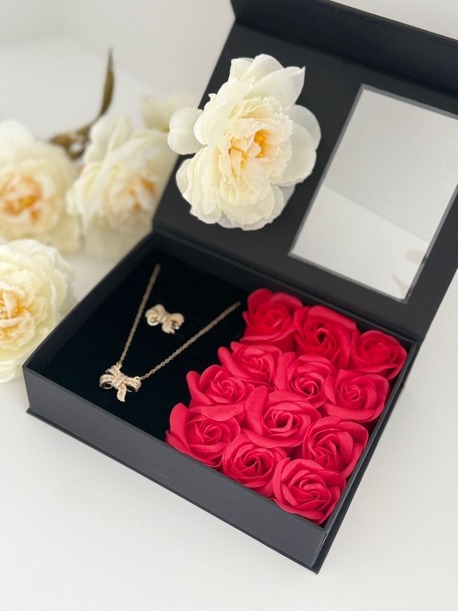 Luxury Rose Jewelry Gift Box Set – Bow Necklace & Earrings