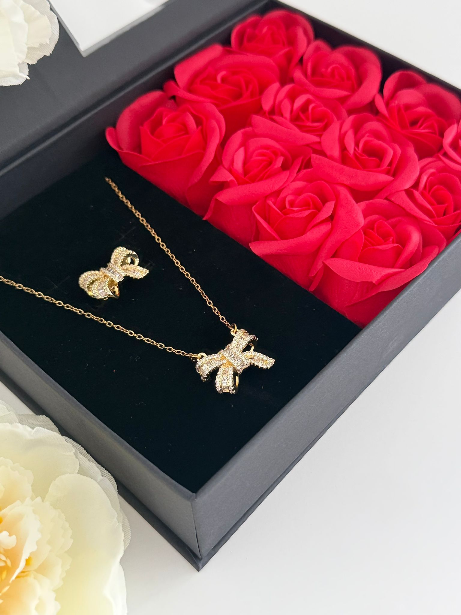 Luxury Rose Jewelry Gift Box Set – Bow Necklace & Earrings