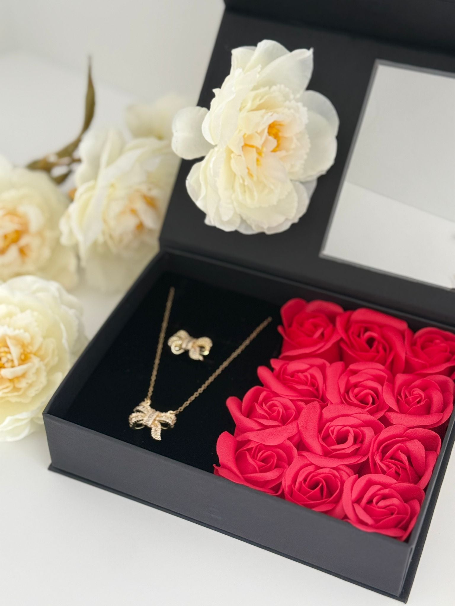 Luxury Rose Jewelry Gift Box Set – Bow Necklace & Earrings