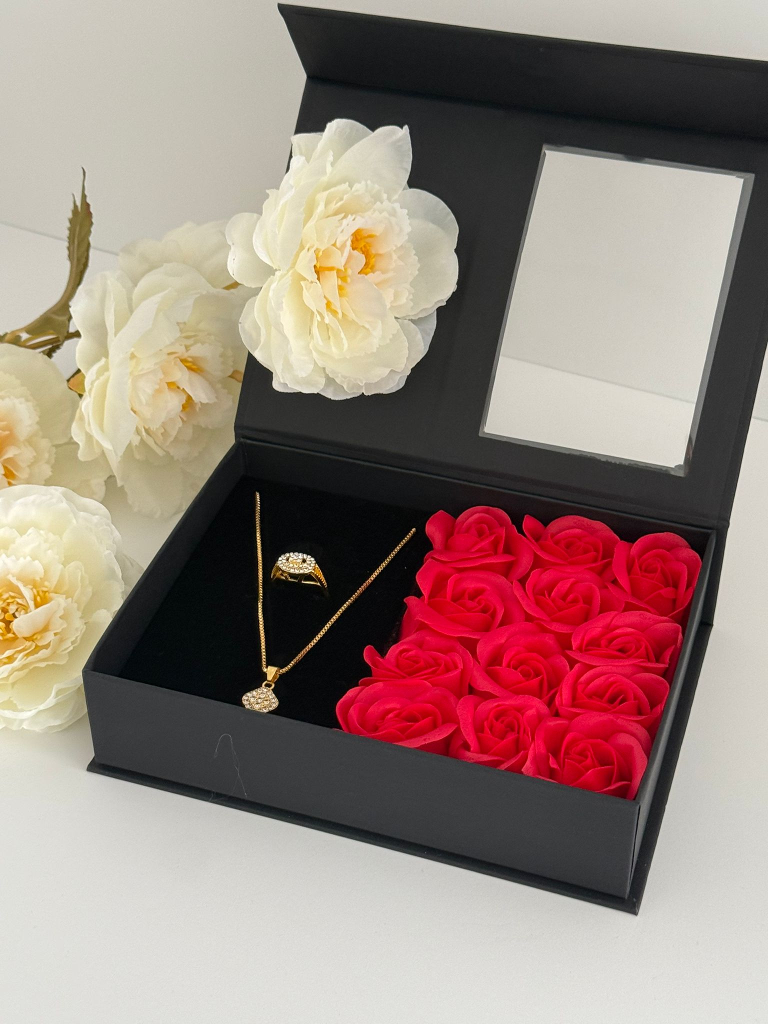 Gold Tone Square Pendant Necklace & Ring Jewelry Gift Set