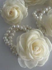 Elegant Ivory Floral Pearl Wrist Corsage Bracelet