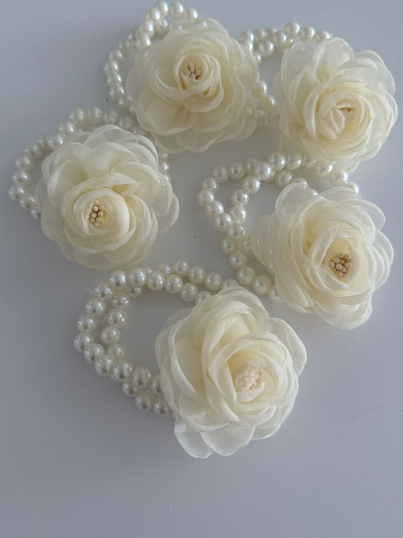 Elegant Ivory Floral Pearl Wrist Corsage Bracelet