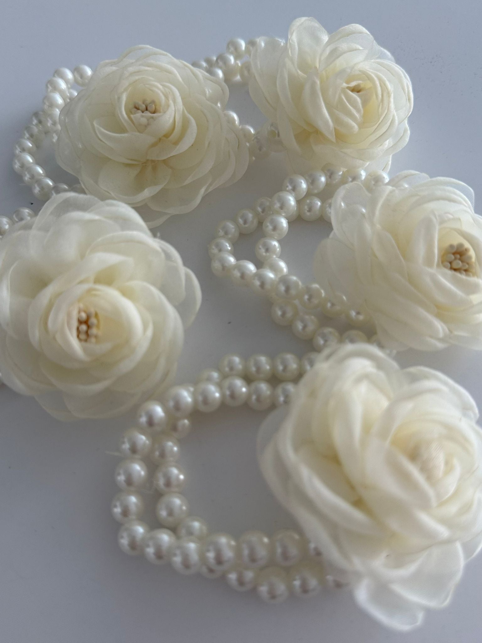 Elegant Ivory Floral Pearl Wrist Corsage Bracelet