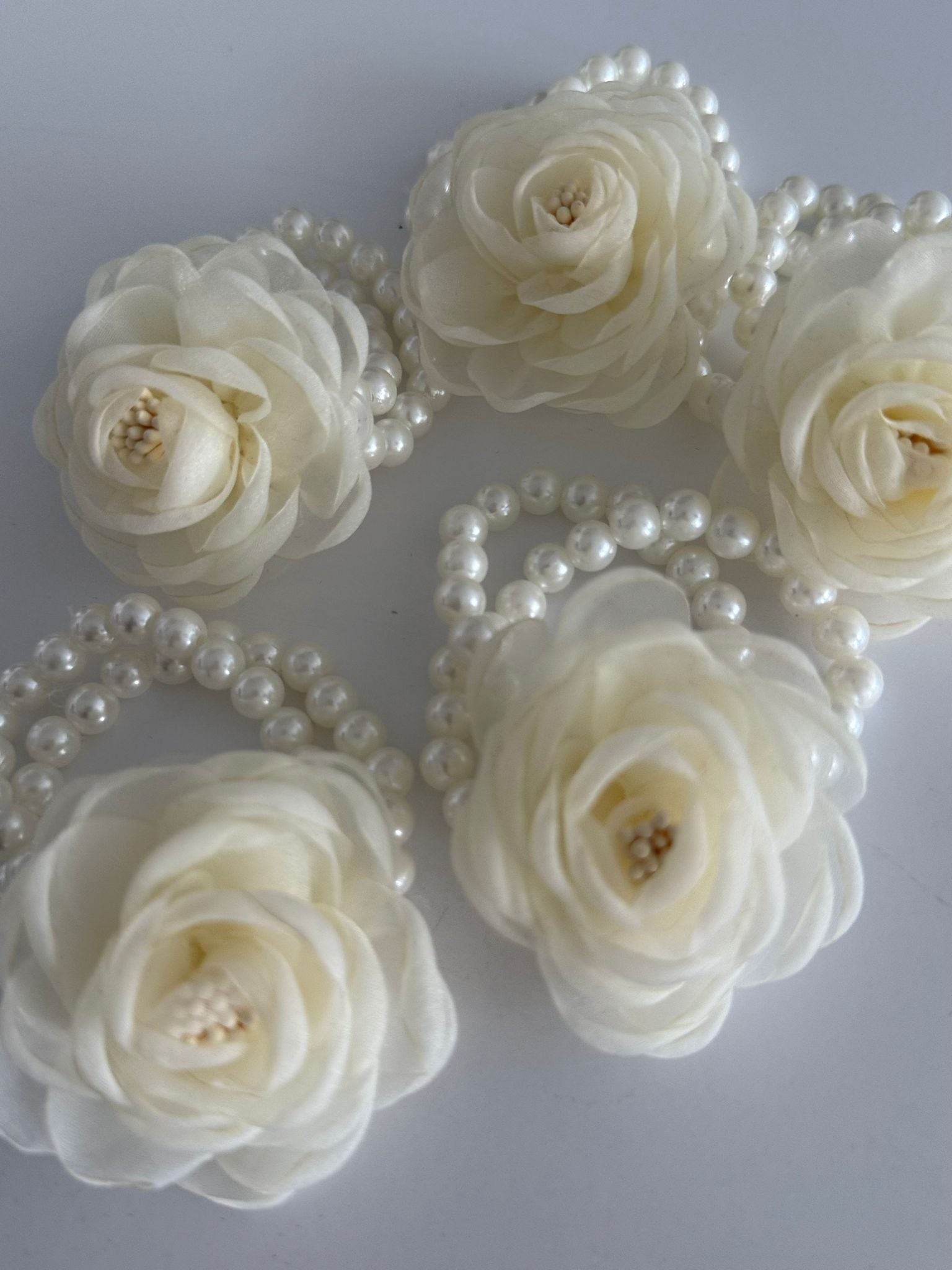 Elegant Ivory Floral Pearl Wrist Corsage Bracelet