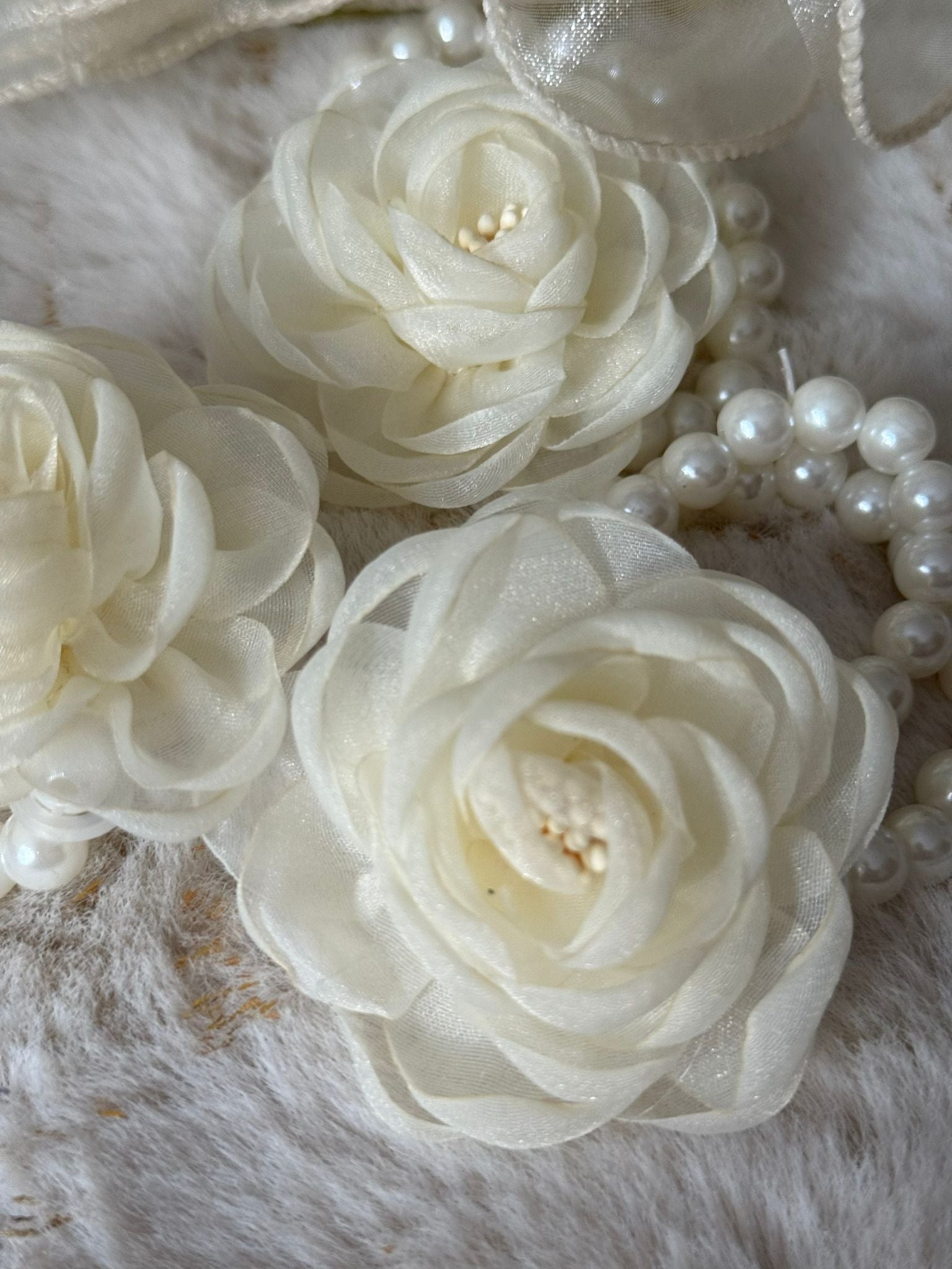 Elegant Ivory Floral Pearl Wrist Corsage Bracelet