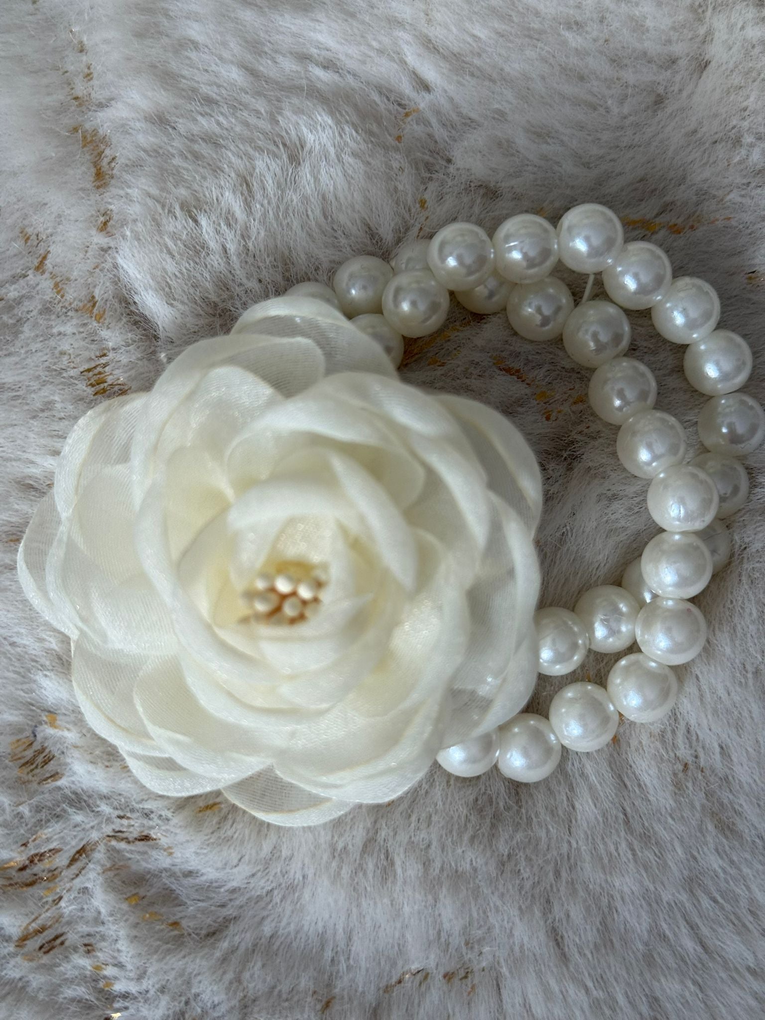 Elegant Ivory Floral Pearl Wrist Corsage Bracelet