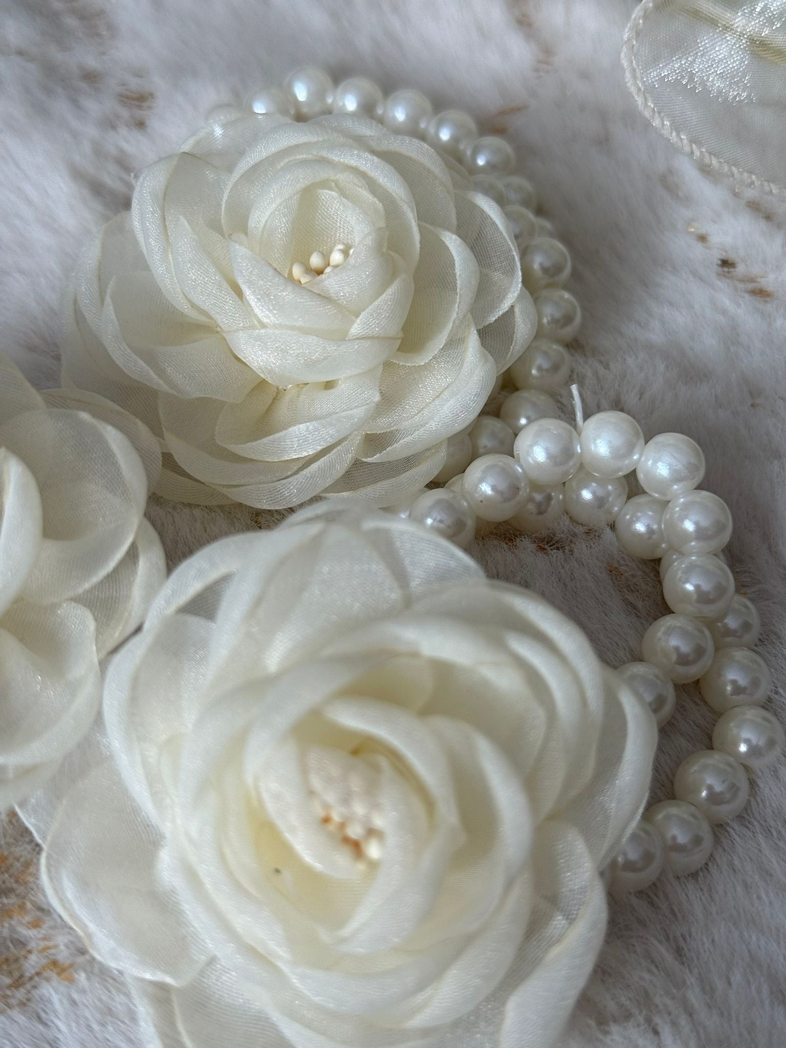 Elegant Ivory Floral Pearl Wrist Corsage Bracelet